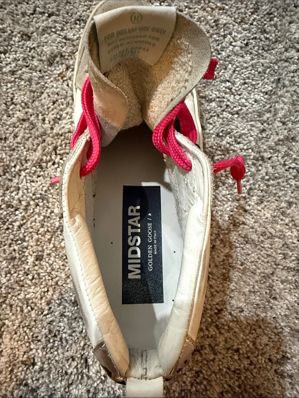 Golden Goose White Sneakers with Pink Laces and Neon Yellow Stripe